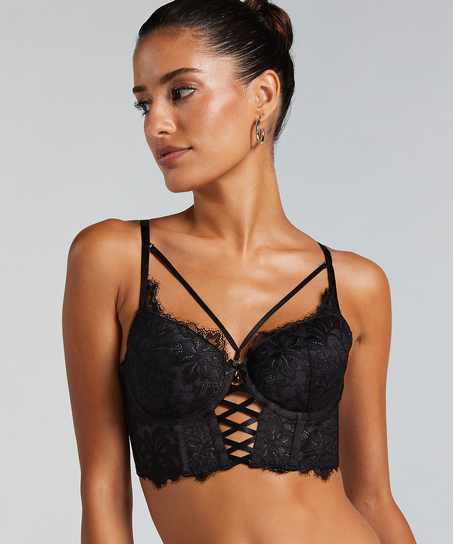 Soutien-gorge à armatures longline push-up préformé Char, Noir