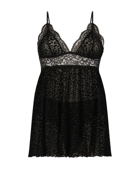 Baby-doll Animal flock Lace, Noir