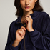 Manteau à capuche velours, Bleu