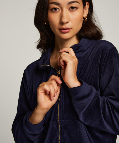 Manteau à capuche velours, Bleu