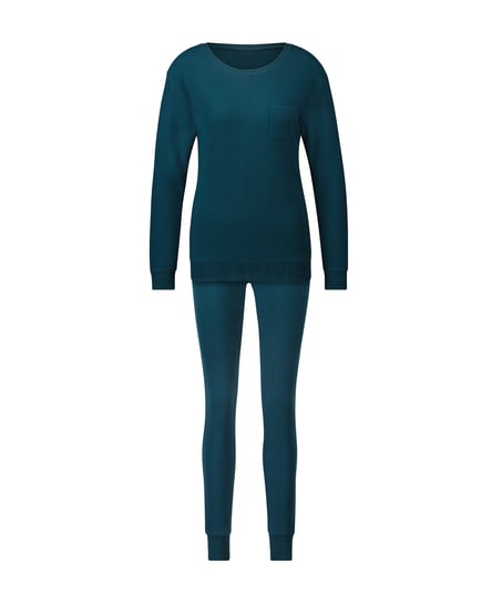 Pyjama Waffle Placket, Bleu