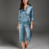 Veste de pyjama en soie, Bleu