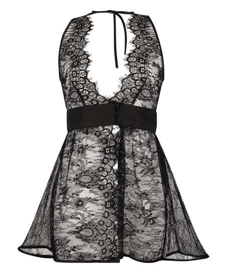 Robe &agrave; bretelles en dentelle, Noir