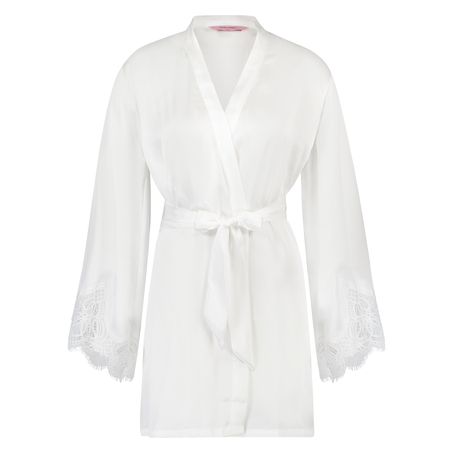 Kimono Lace Satin, Blanc