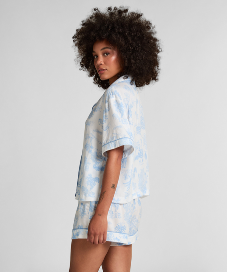 Veste tissée à manches courtes, Bleu