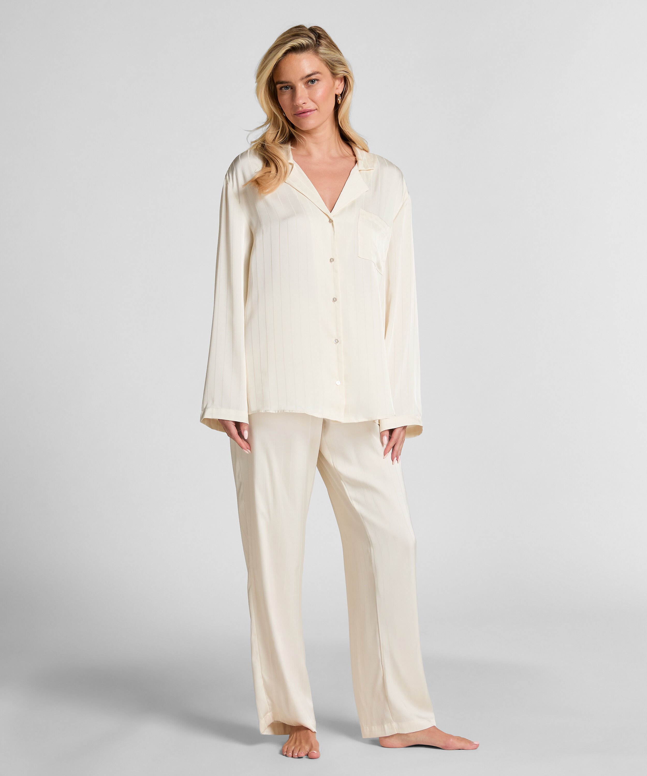 Pantalon à rayures en satin, Blanc