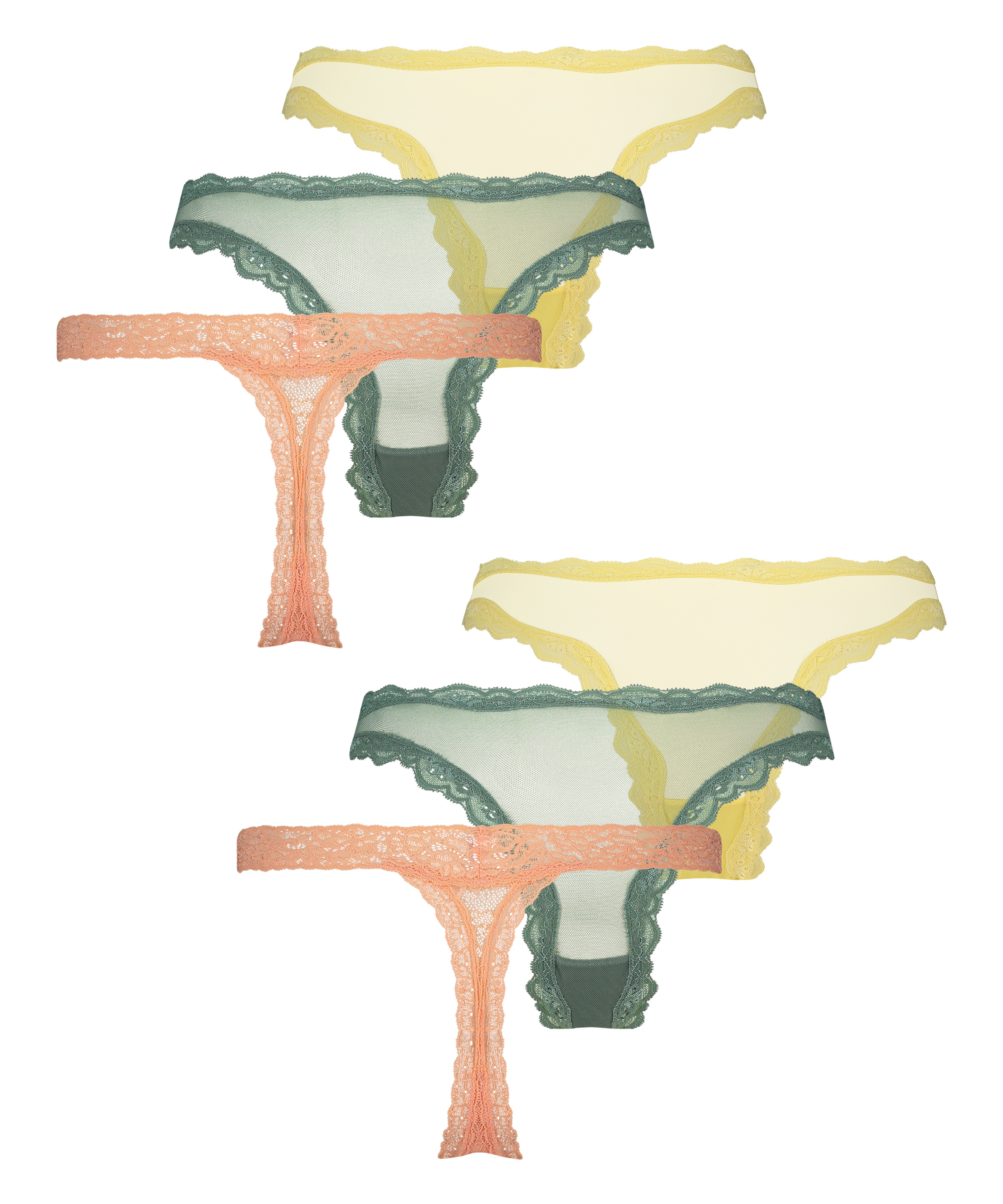 Lot de 6 slips brésiliens, Jaune, main