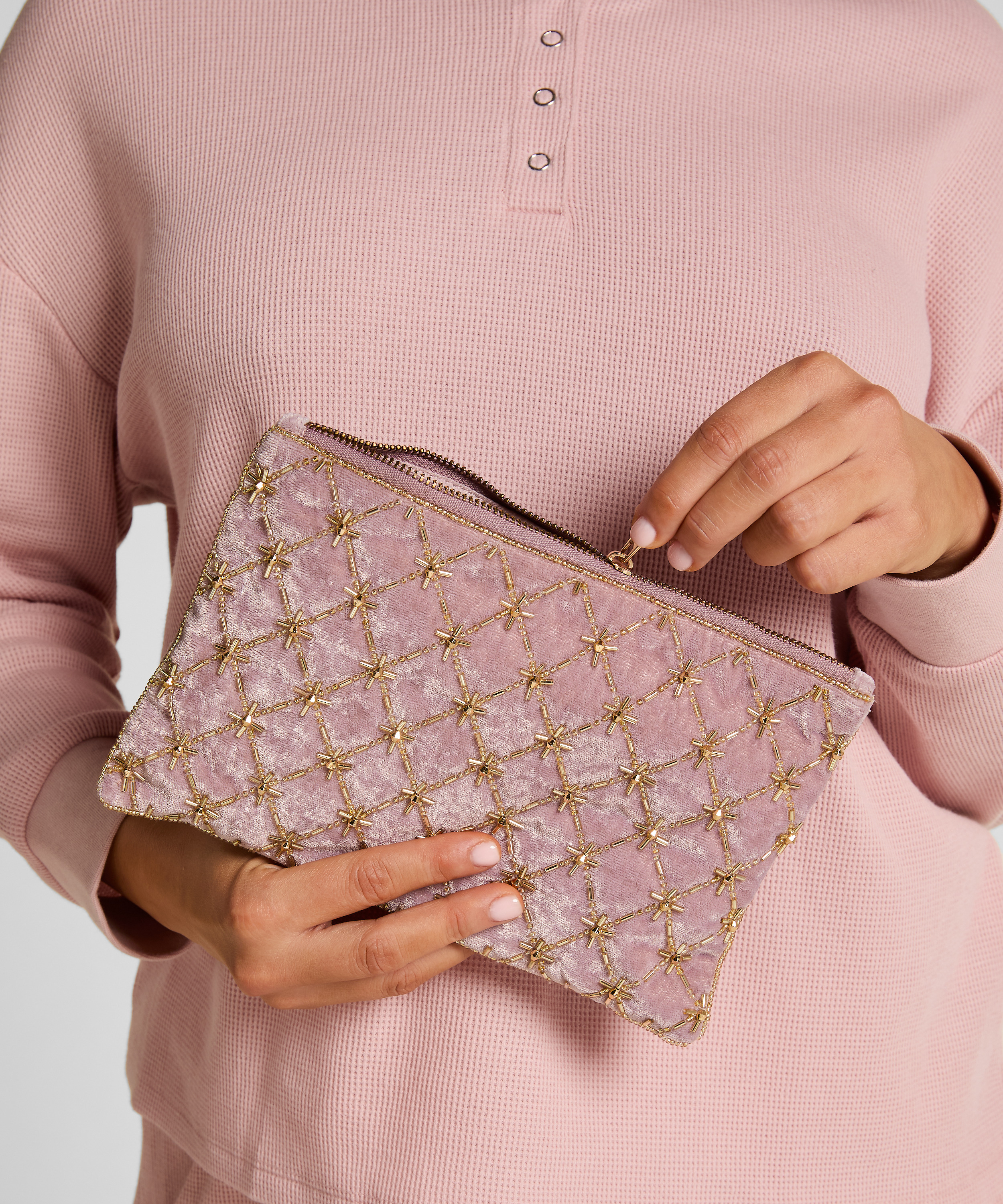 Pochette en perles, Rose, main