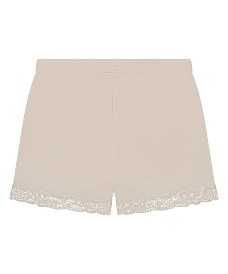 Short en velours &agrave; dentelle, Beige