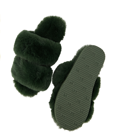 Pantoufles Fake Fur, Vert