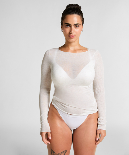 Haut avec cachemire à col bateau super soft, Gris