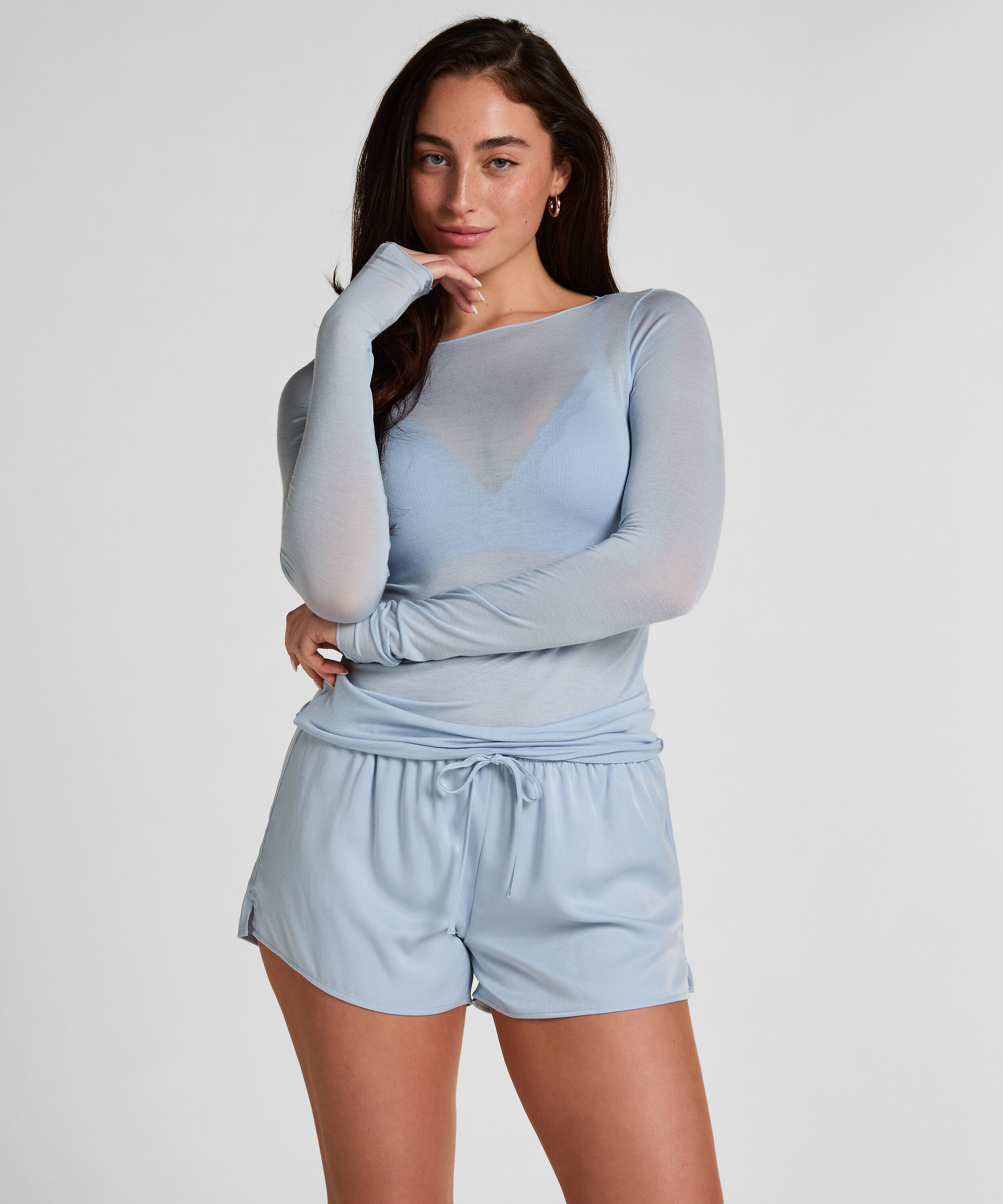 Satin Shorts Ayla, Bleu