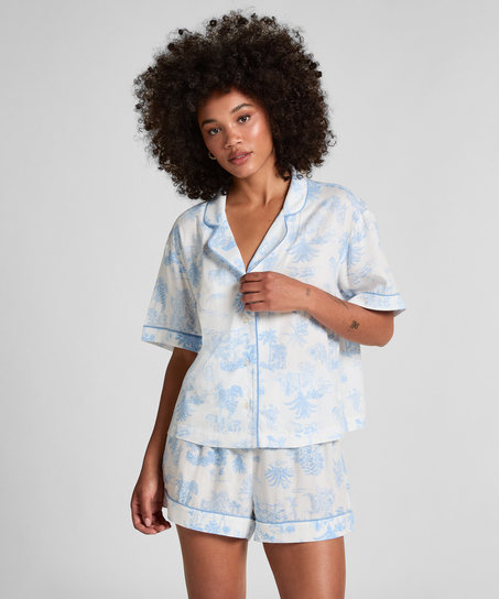 Veste tissée à manches courtes, Bleu