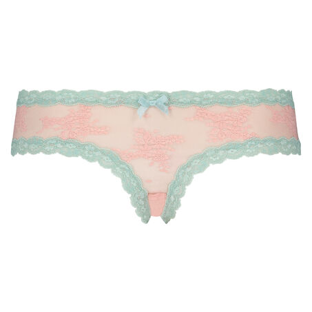 Slip br&eacute;silien V-shape Floral Mesh, Rose