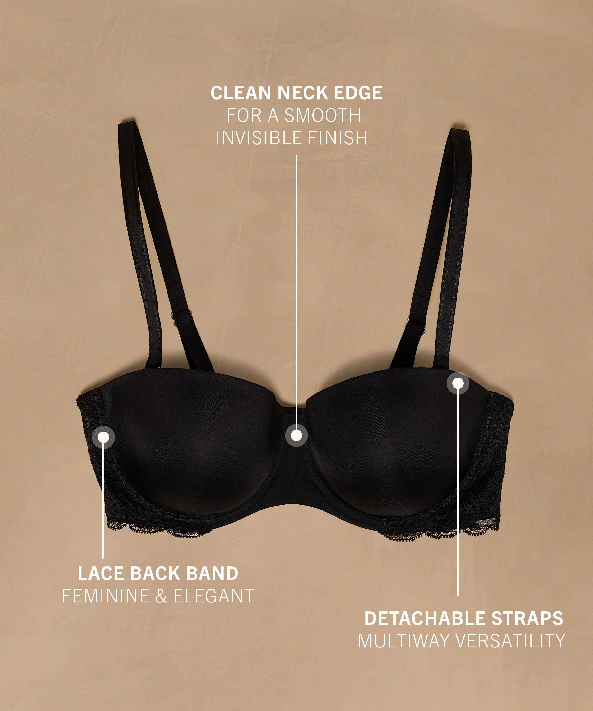 Soutien-gorge à armatures préformé sans bretelles Angie, Noir, main
