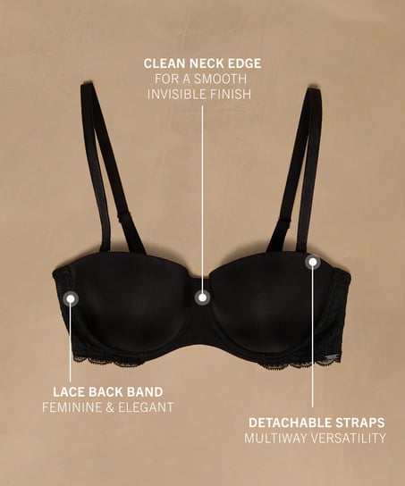 Soutien-gorge à armatures préformé sans bretelles Angie, Noir