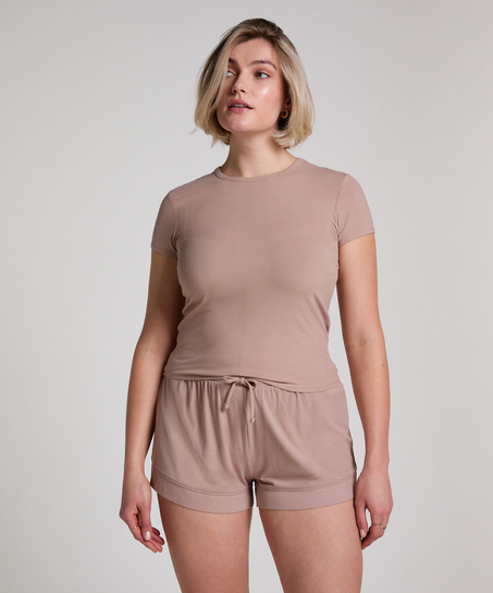 Haut de pyjama côtelé Essential, Beige