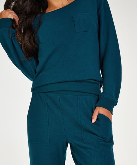 Pyjama Waffle Placket, Bleu