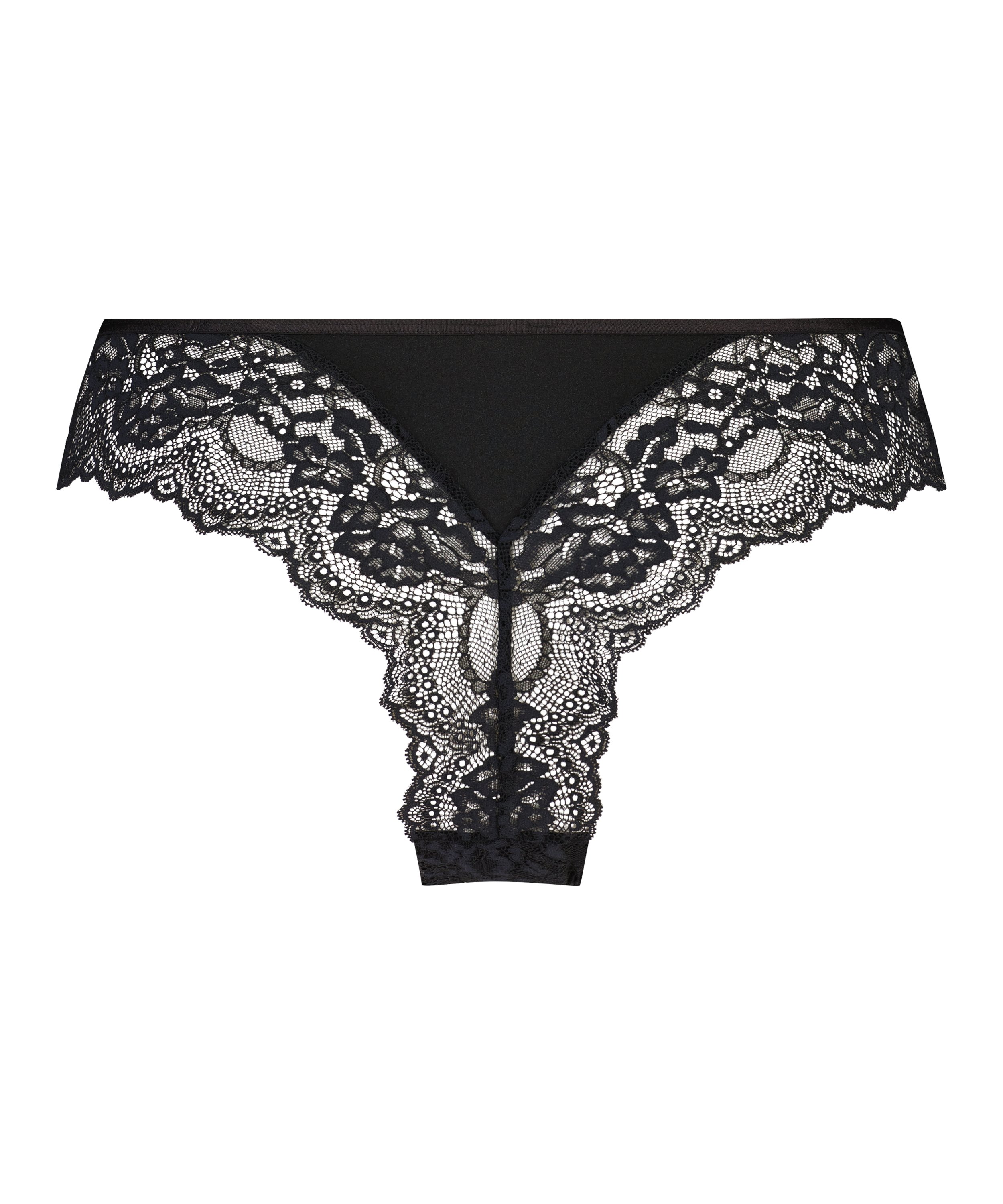 Slip brésilien jambes hautes Dora, Noir, main