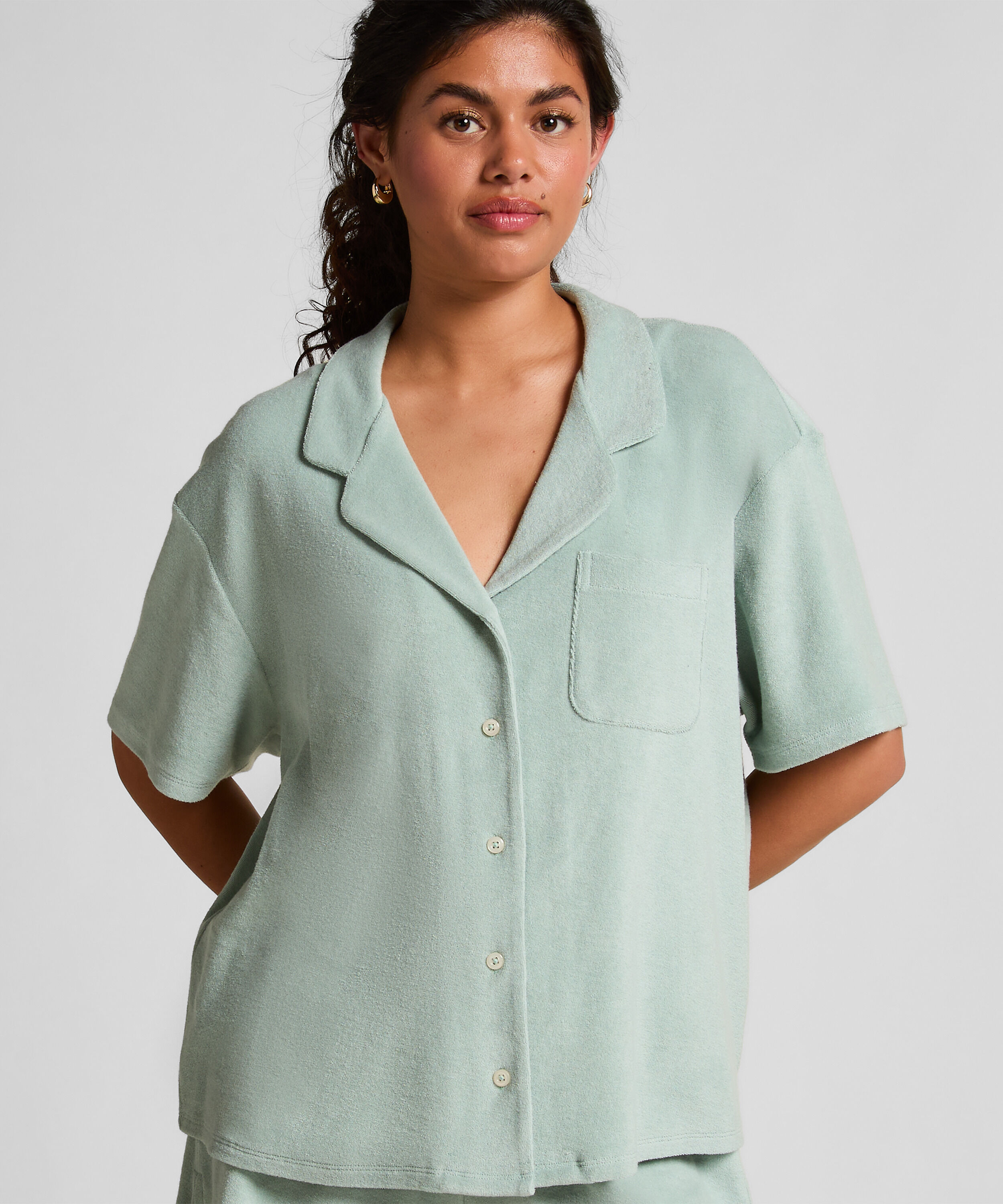 Chemise boutonnée en tissu éponge, Vert Chemise boutonnée en tissu éponge, Vert