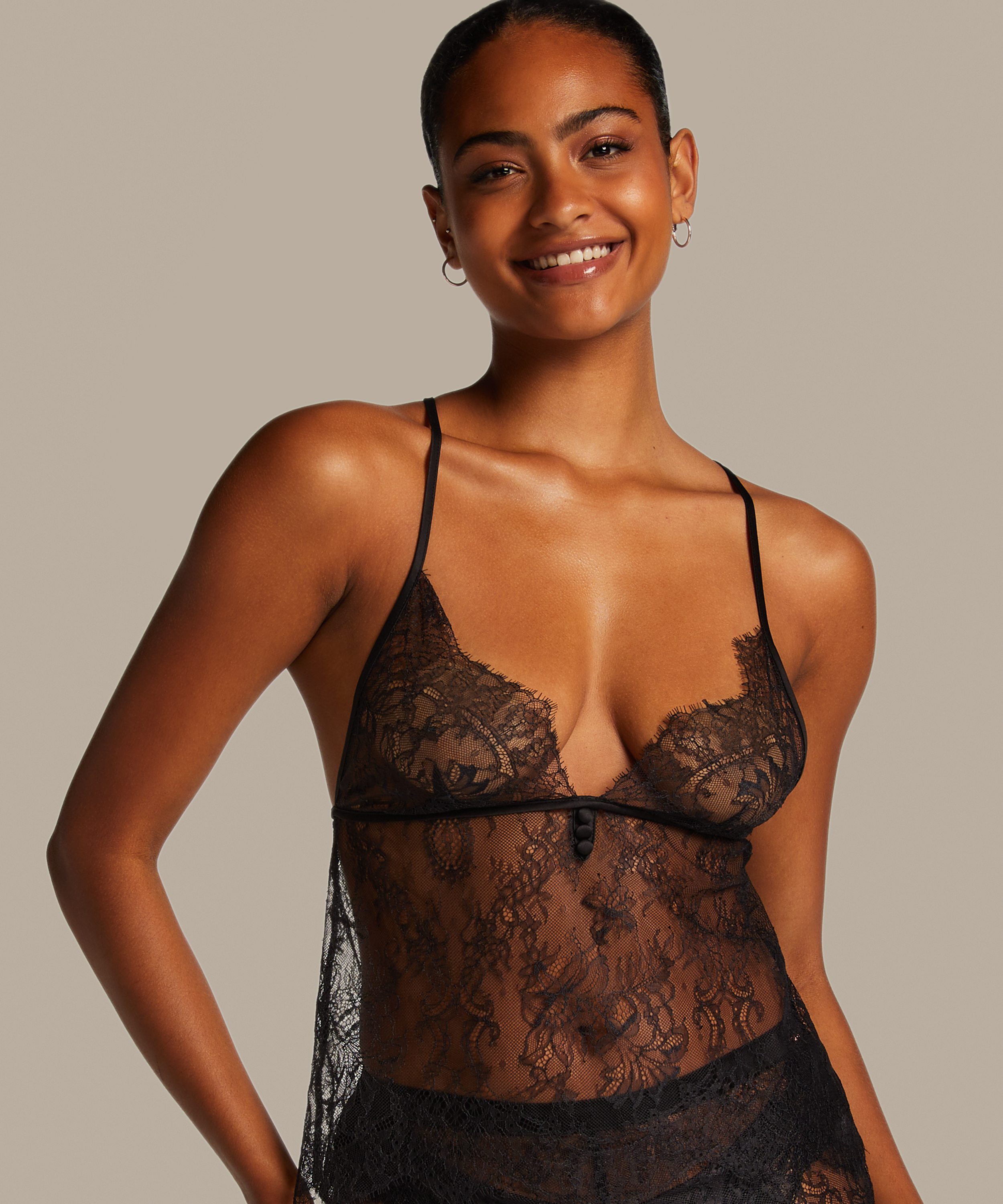 Camisole Lace Delphine, Noir, main