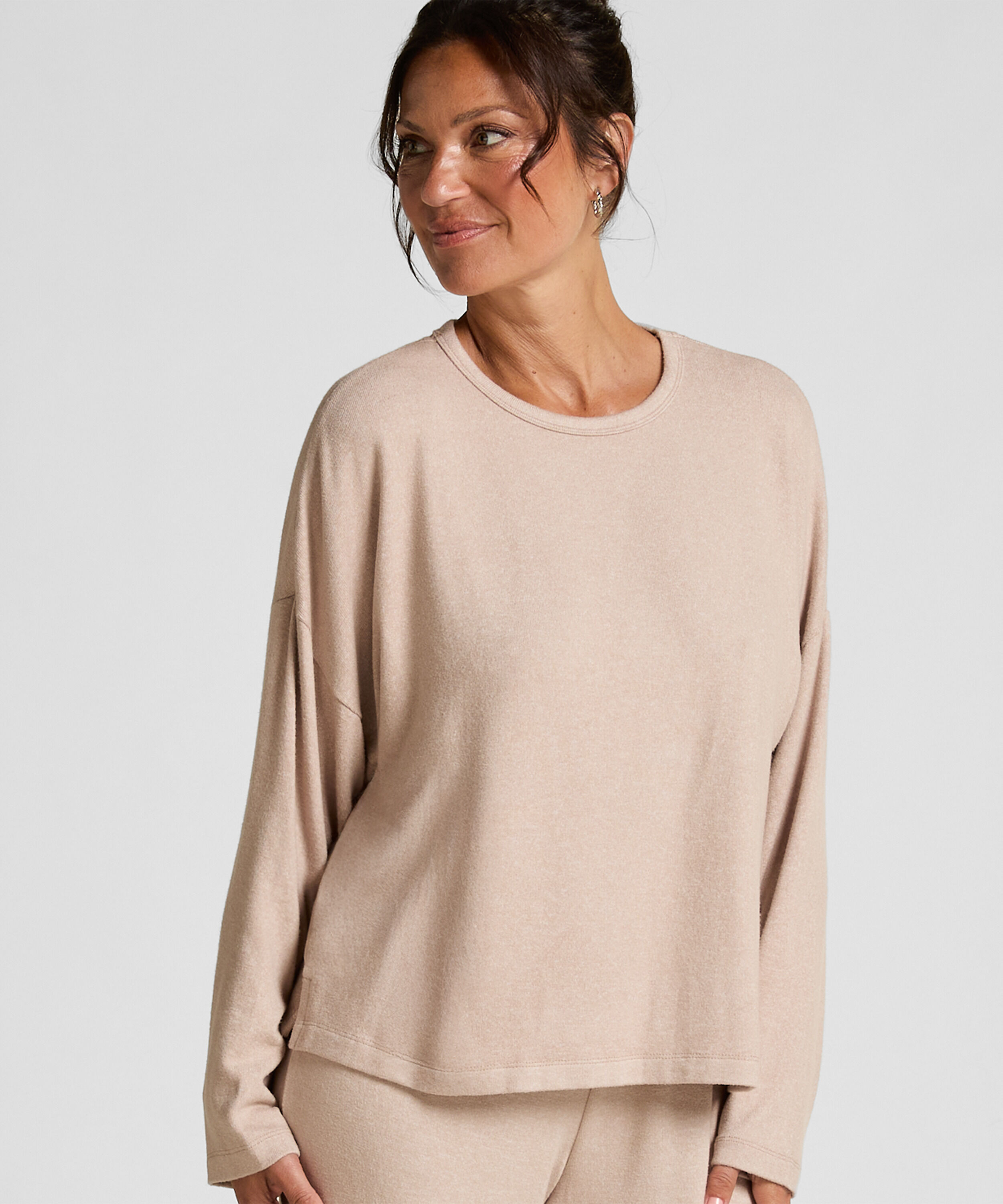 Haut de pyjama à manches longues Jersey, Beige