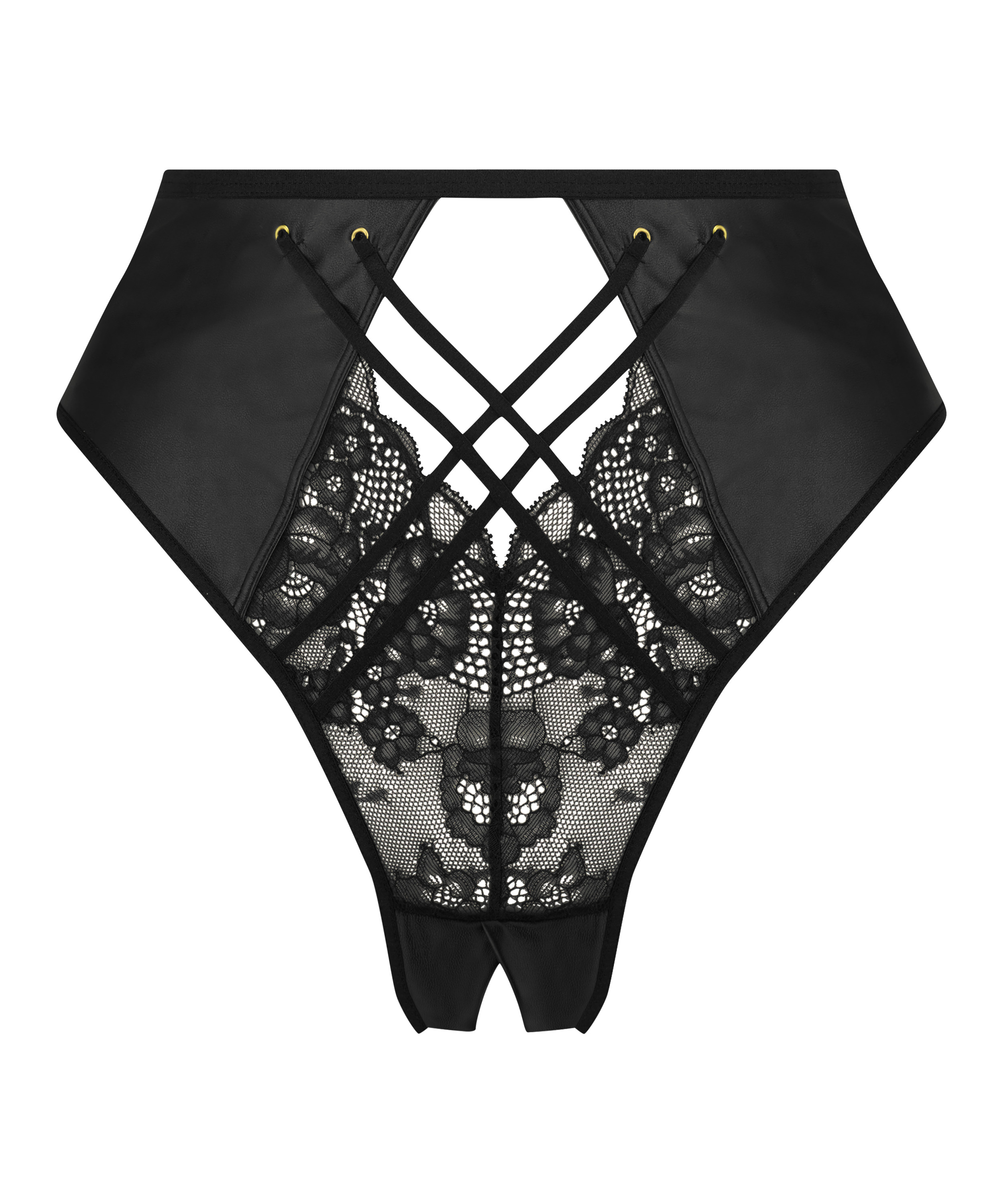 Slip brésilien ouvert taille haute Melissa, Noir, main