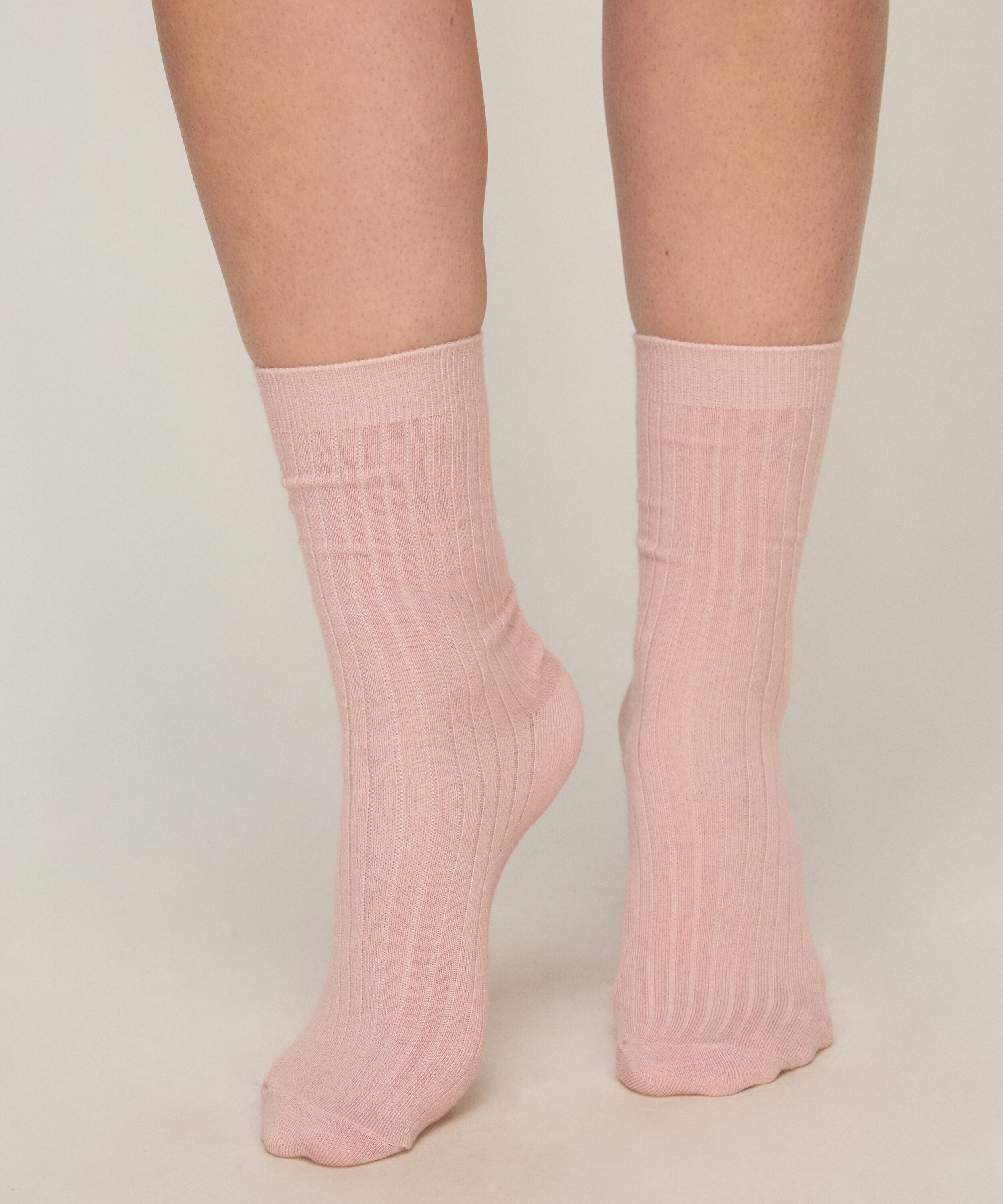 Cashmere Blend Ribbed Socks, Rose