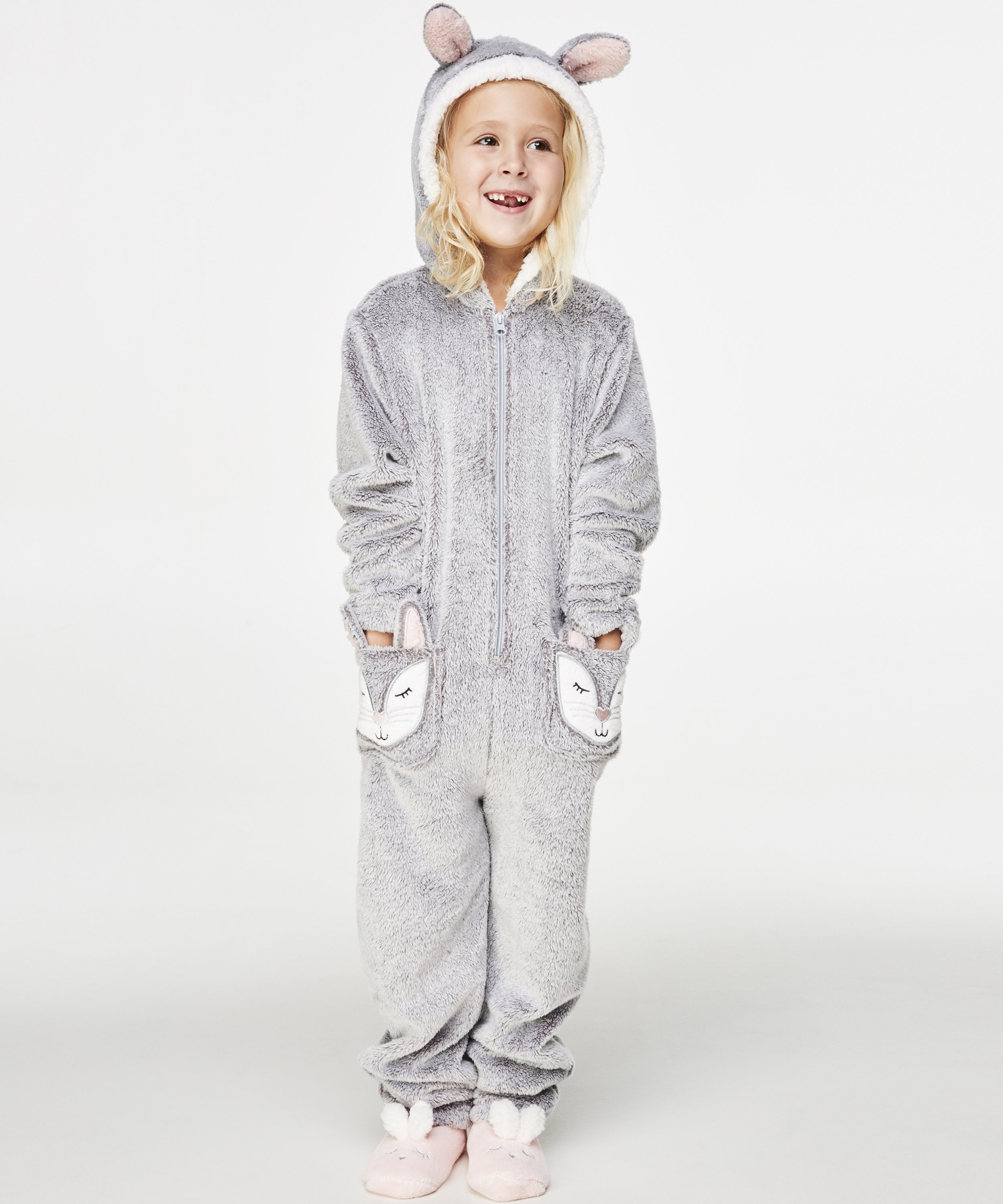 Fleece Onesie Kids, Gris, main