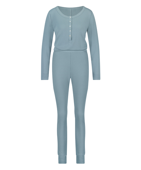 Pyjama Waffle Placket, Bleu