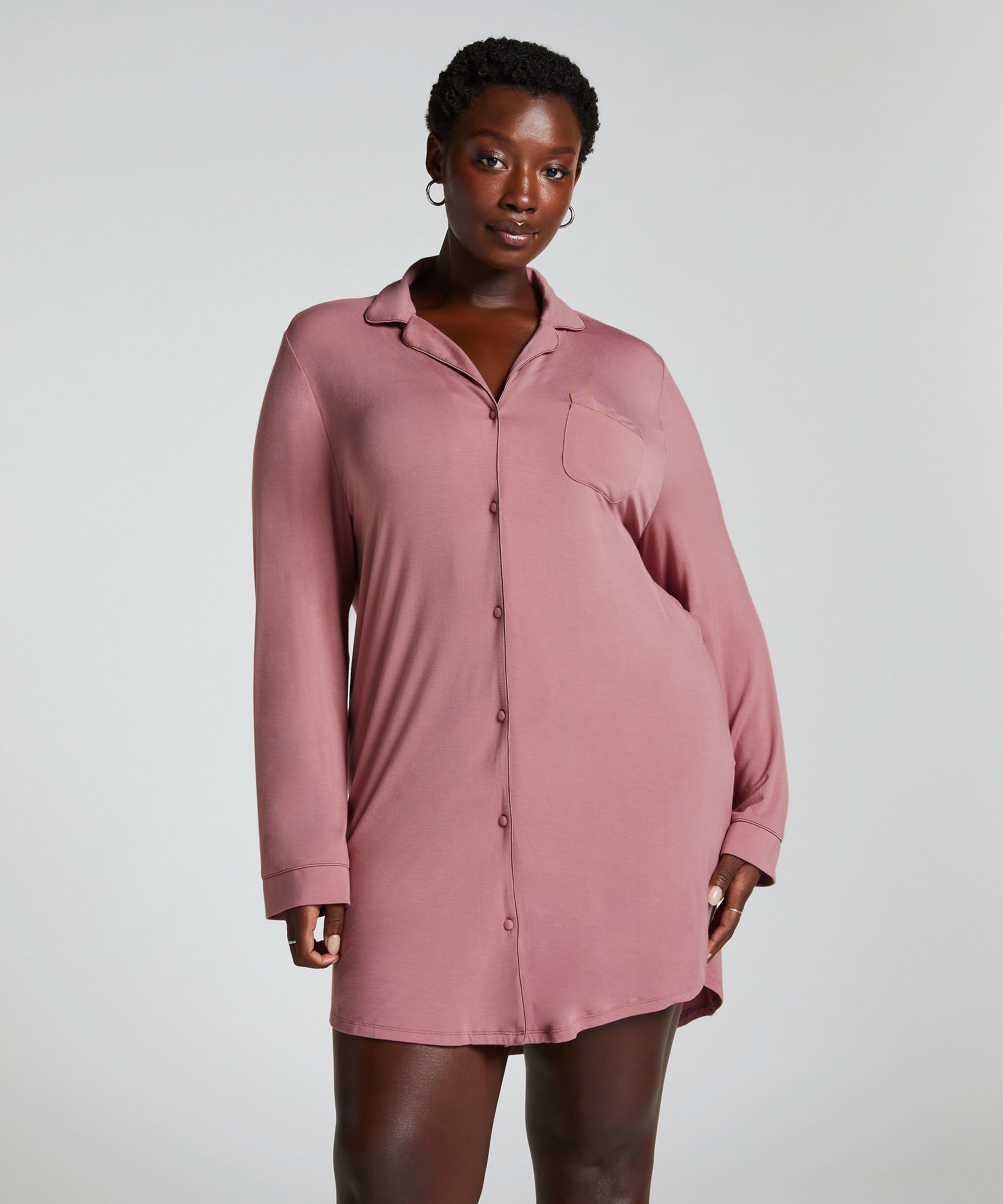 Robe-chemise à manches longues en jersey Essential, Rose, main