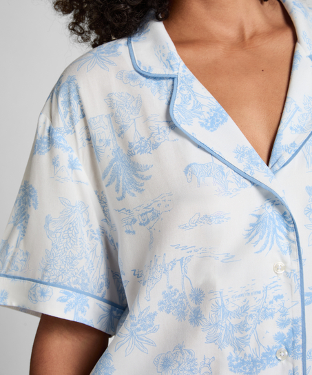 Veste tissée à manches courtes, Bleu