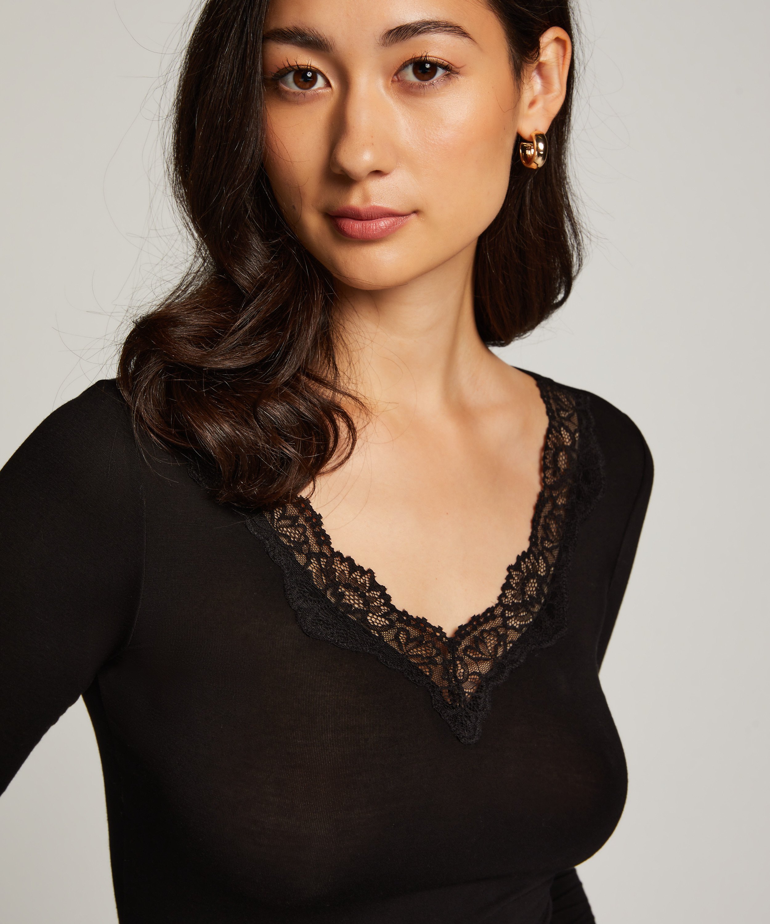 Haut de pyjama manches longues Jersey, Noir, main