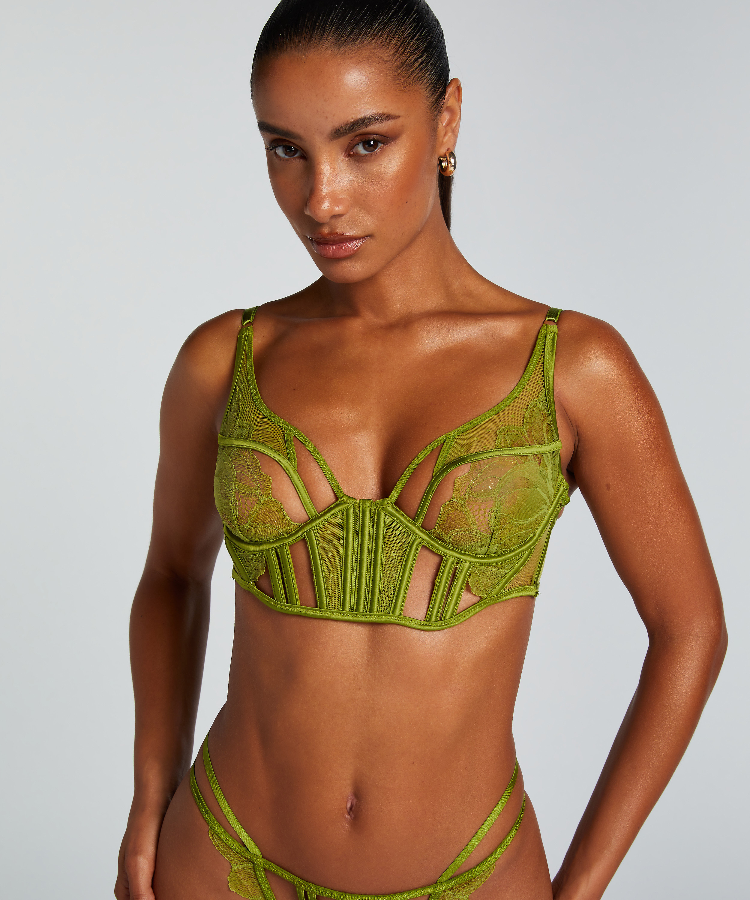 Soutien-gorge à armatures non-préformé longline Billie, Vert, main
