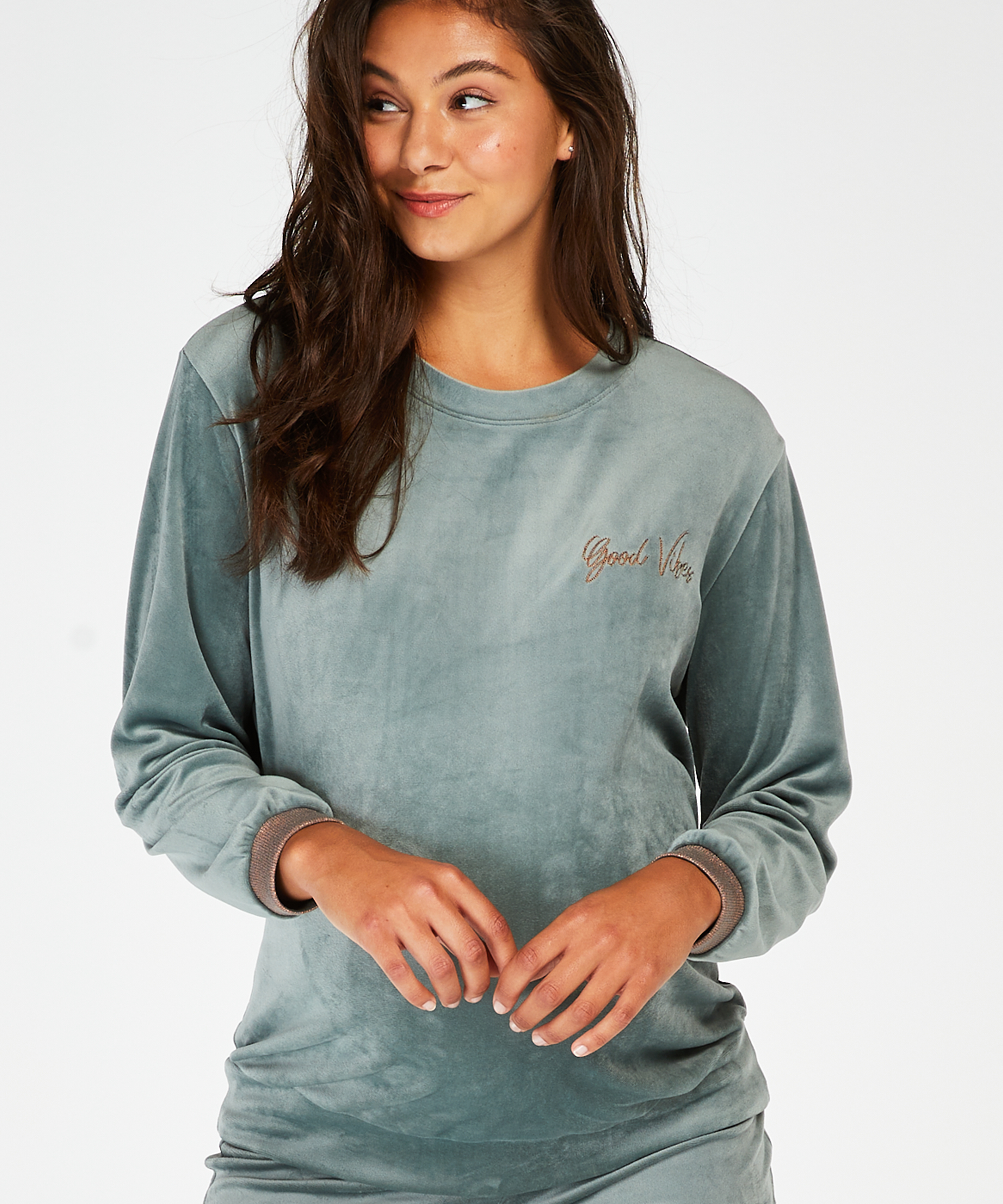 Top de grossesse en velours, Vert, main