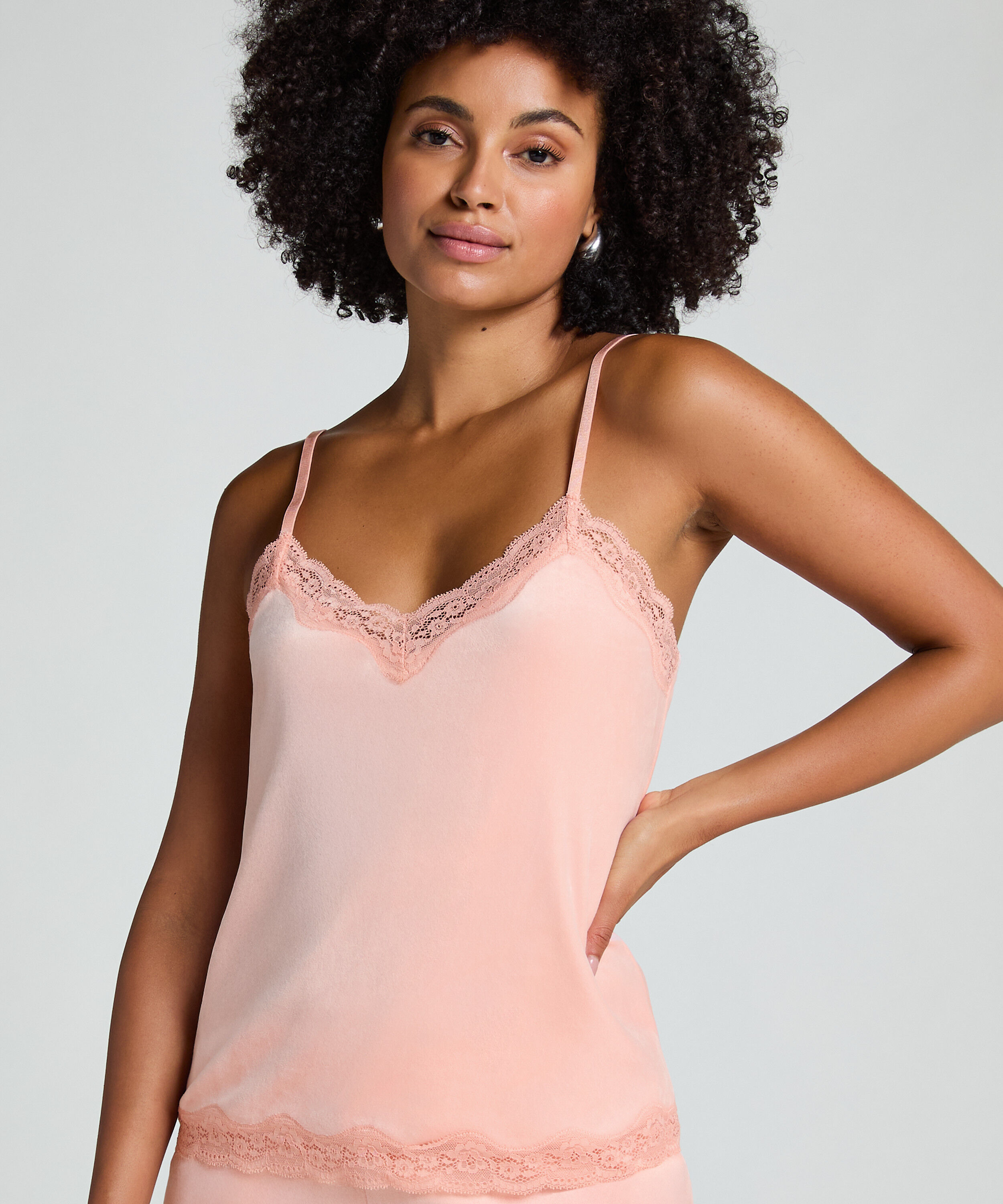 Camisole velours Dentelle, Rose