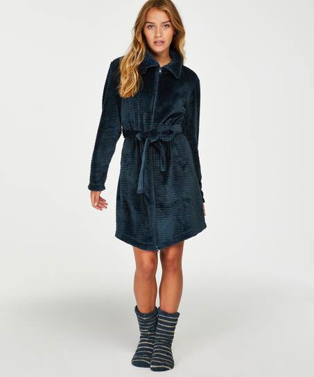 Peignoir en molleton avec fermeture &eacute;clair, Bleu