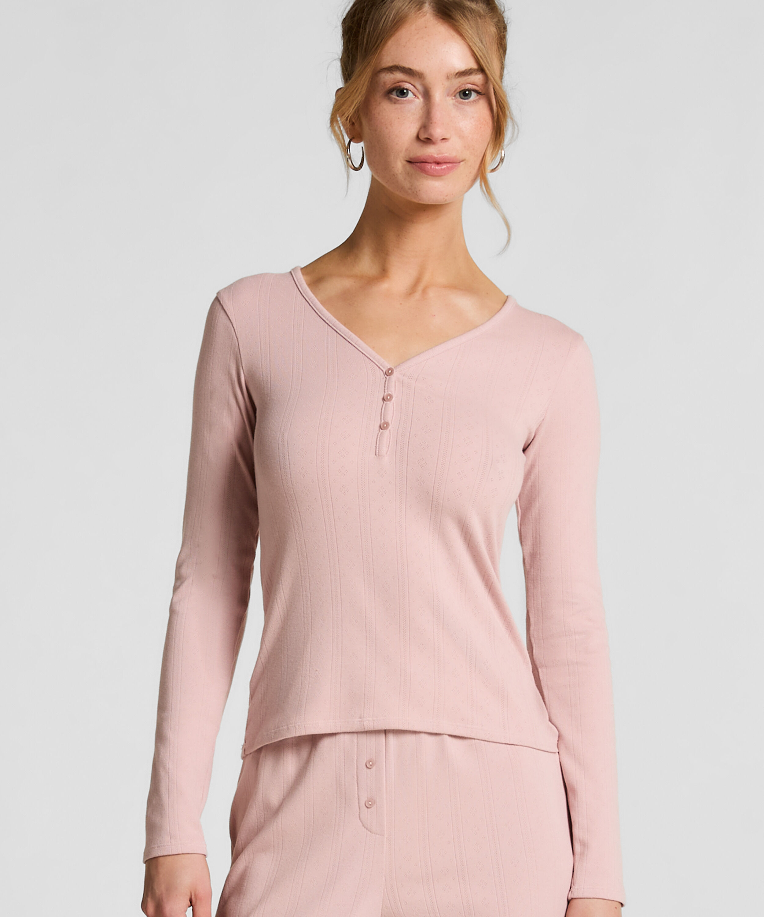 Haut de pyjama Henley, Rose