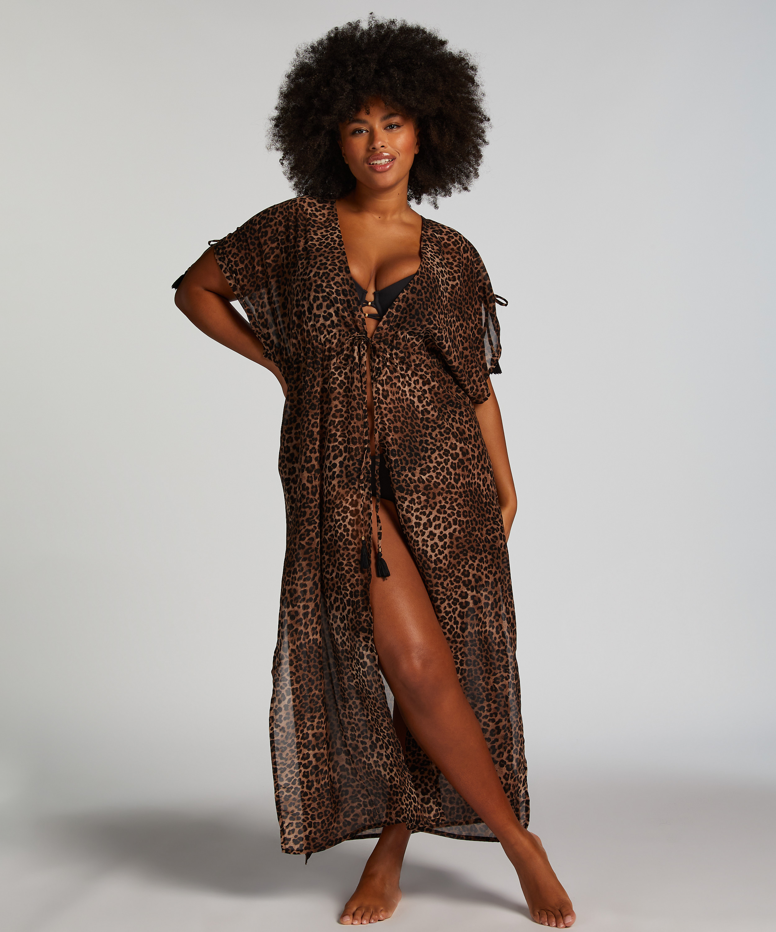 Sheer Kimono, Marron, main