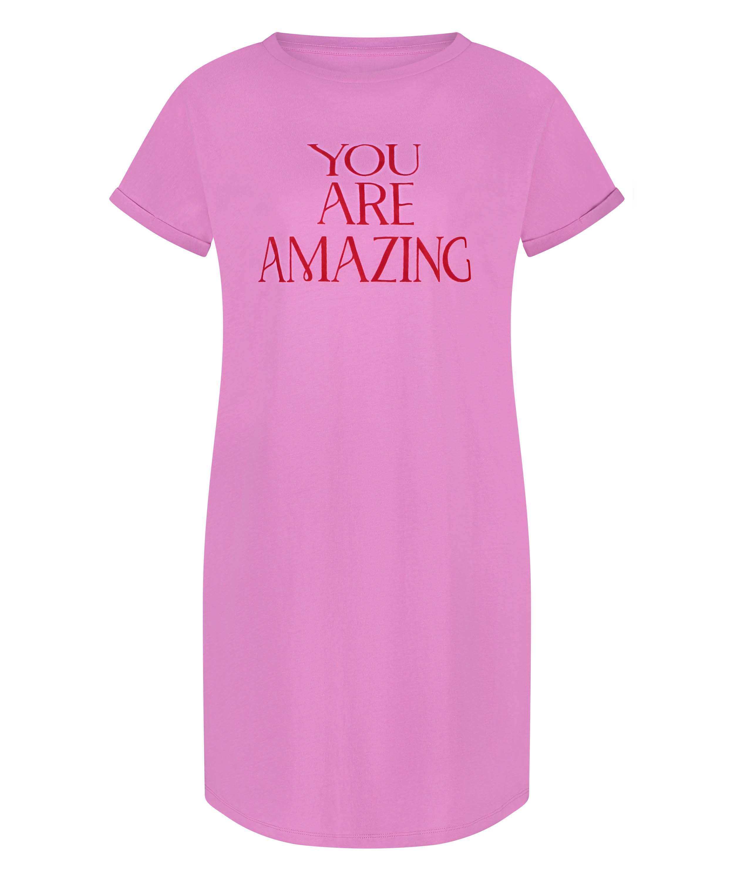 Chemise de nuit col rond, Rose, main