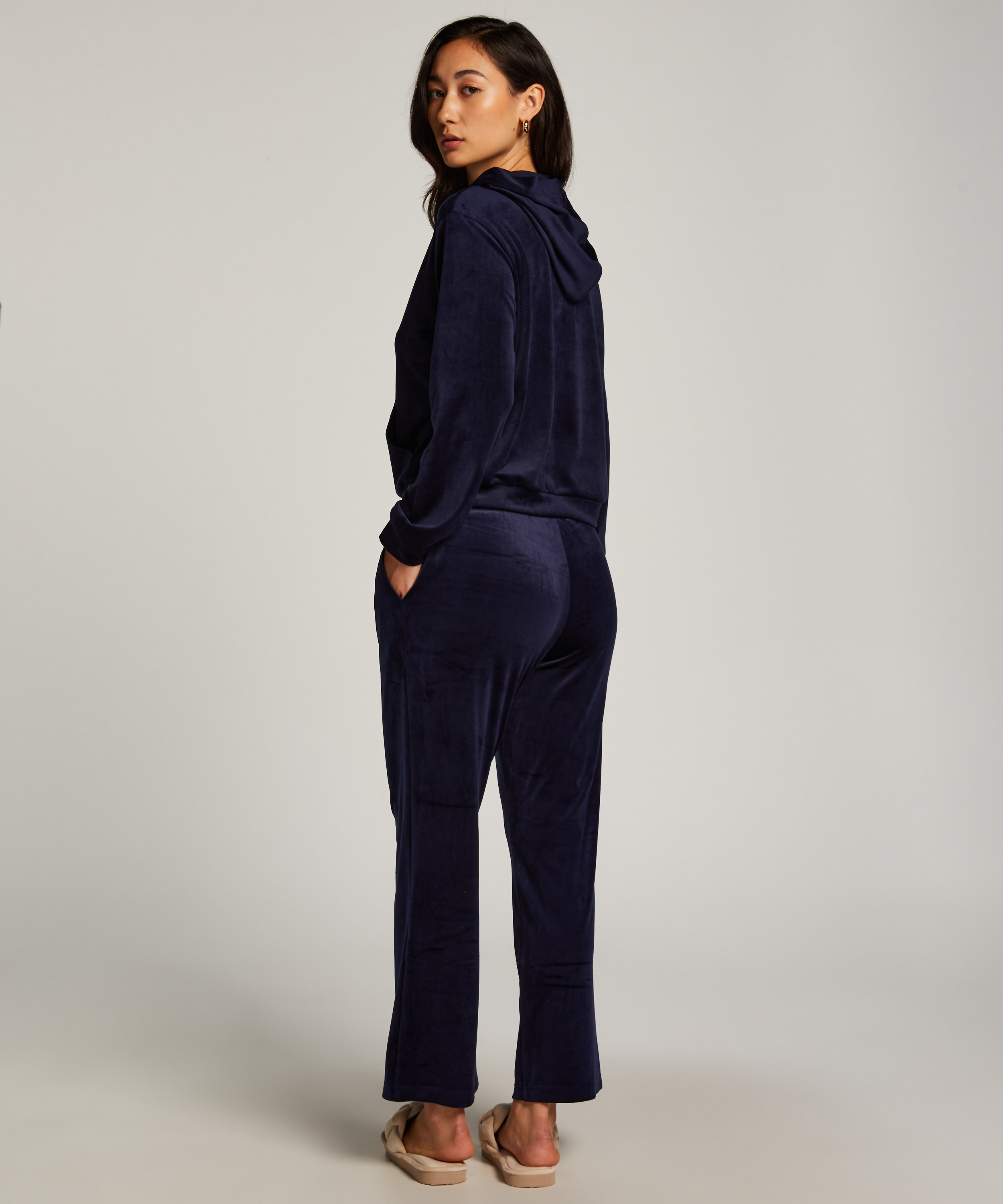 Pantalon de pyjama velours, Bleu, main