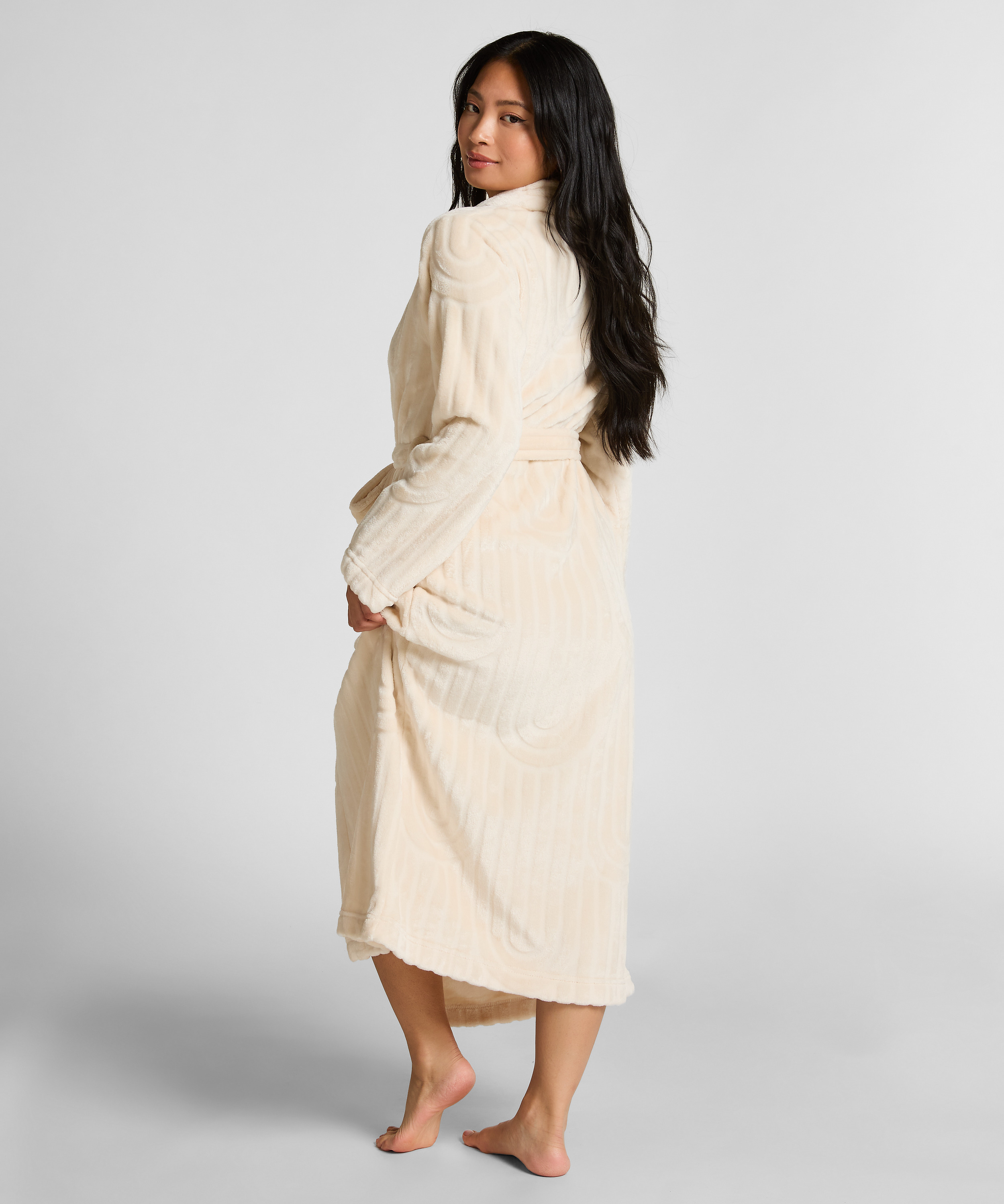 Robe de chambre longue en Fleece, Blanc, main