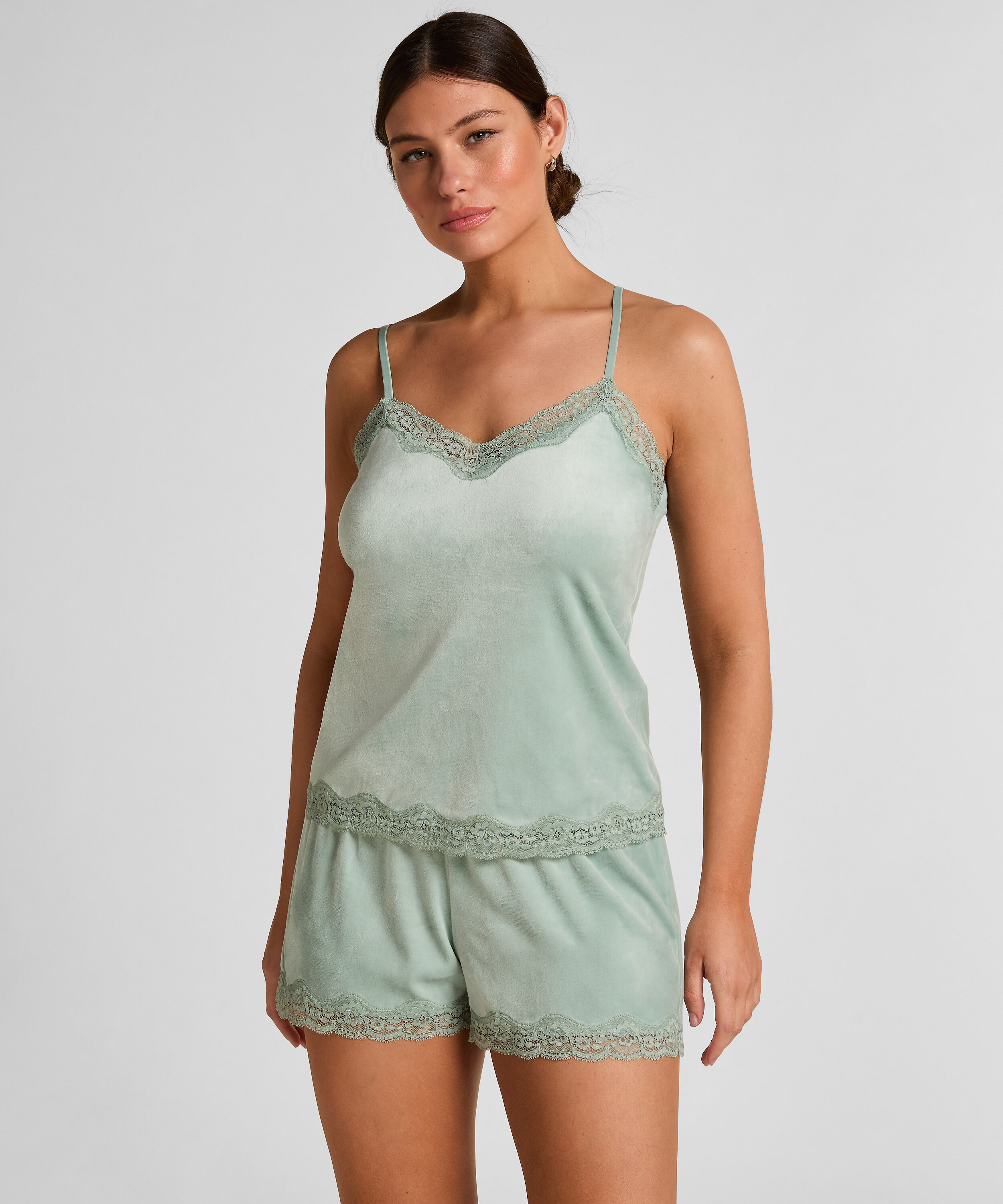Short en velours à dentelle, Vert