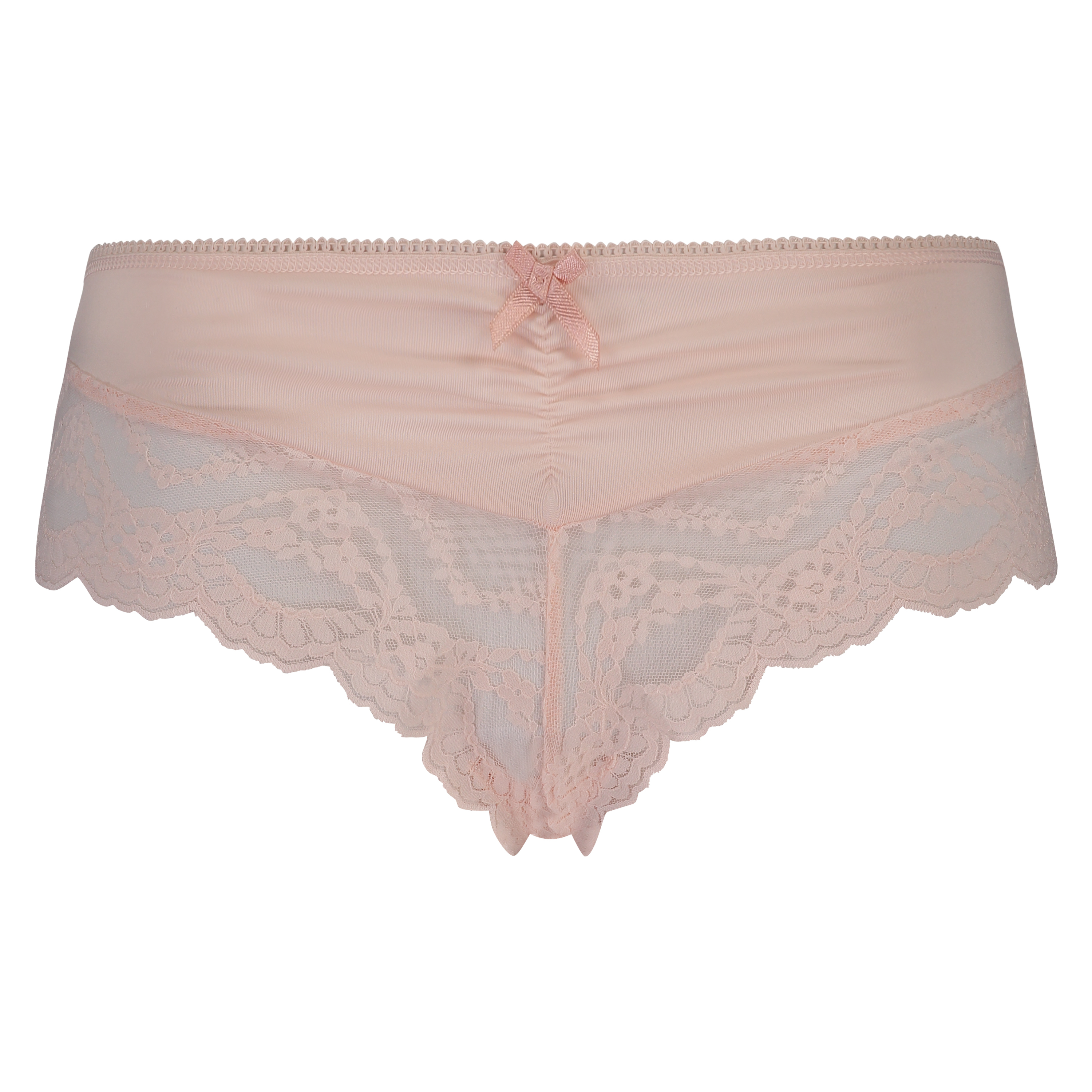 Slip brésilien en dentelle à froufrous Micro Contrast, Rose, main