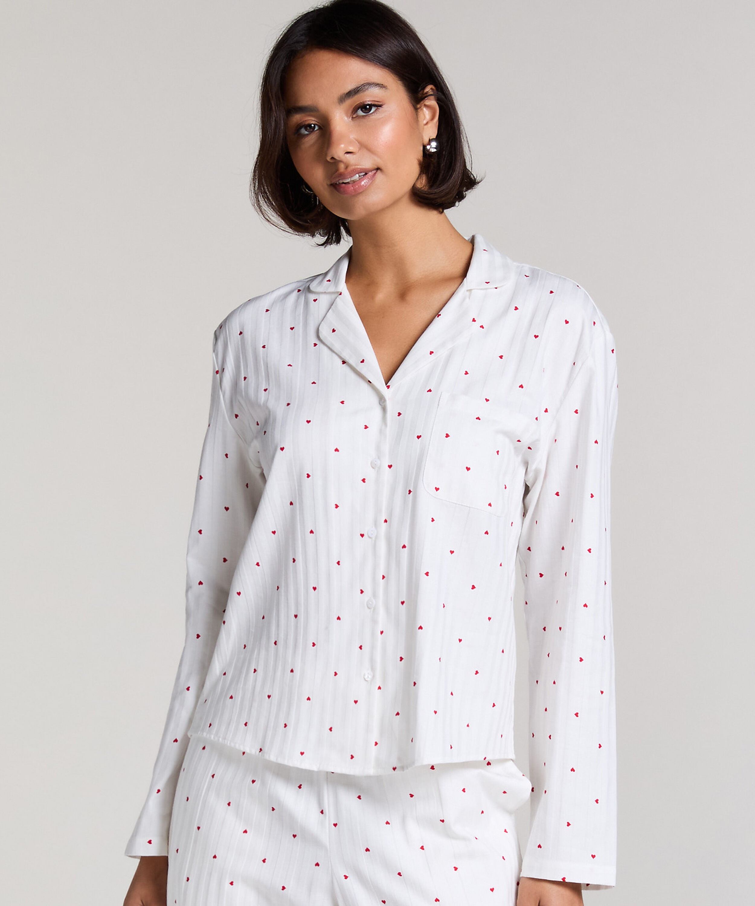 Haut de Pyjama Jacquard Manches Longues, Blanc