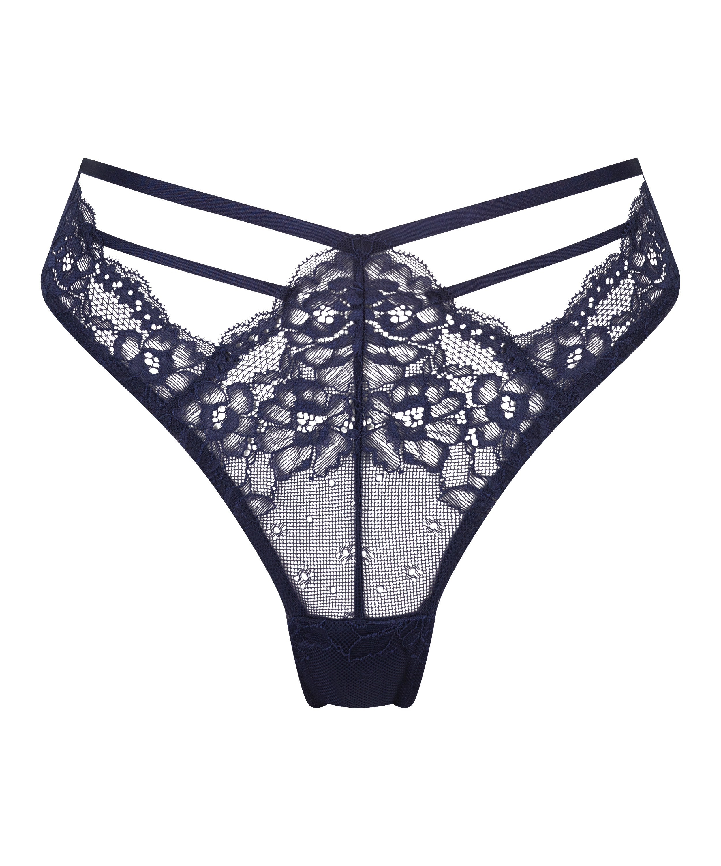 Slip brésilien échancré Clara, Bleu, main