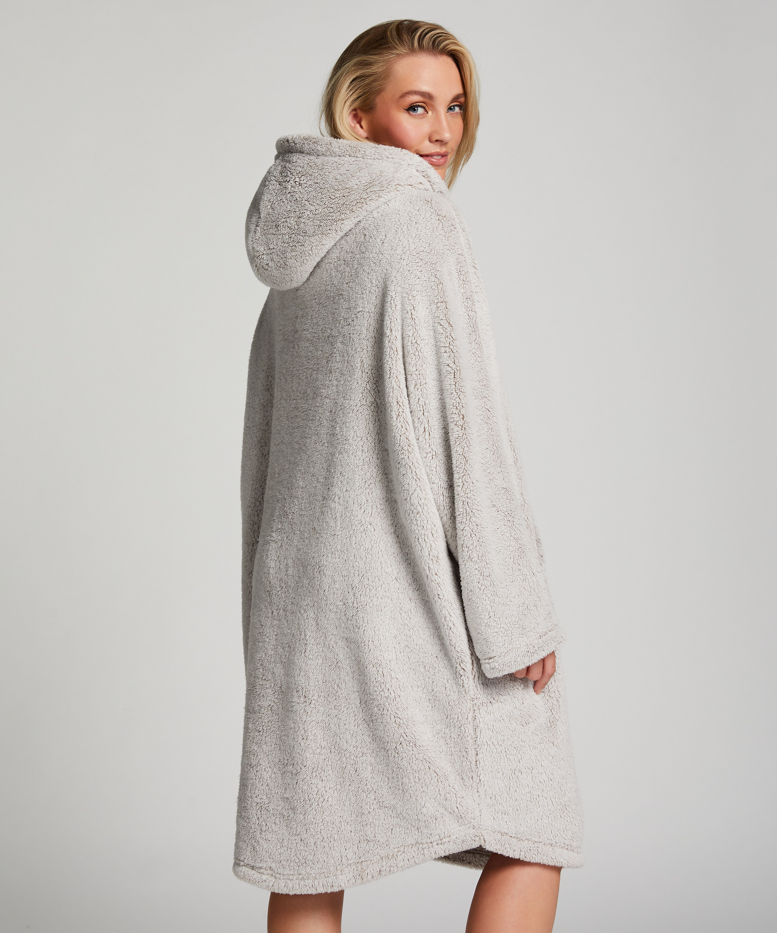 Hoodie en flanelle et polaire, Gris, main