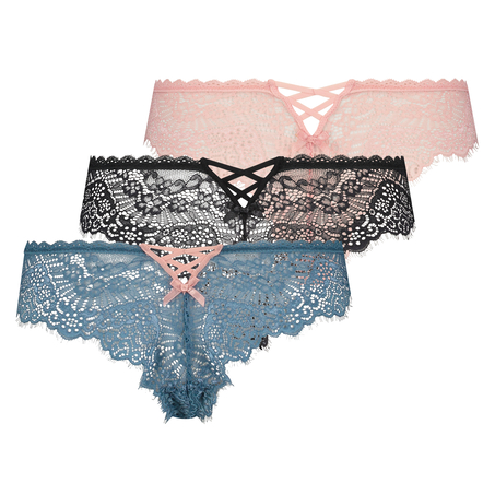 3-Pack Brazilians lace, Noir