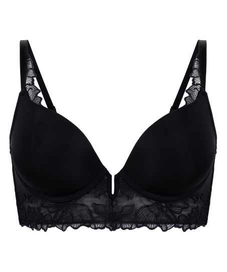 Soutien-gorge à armatures préformé push-up et longline Jemima, Noir