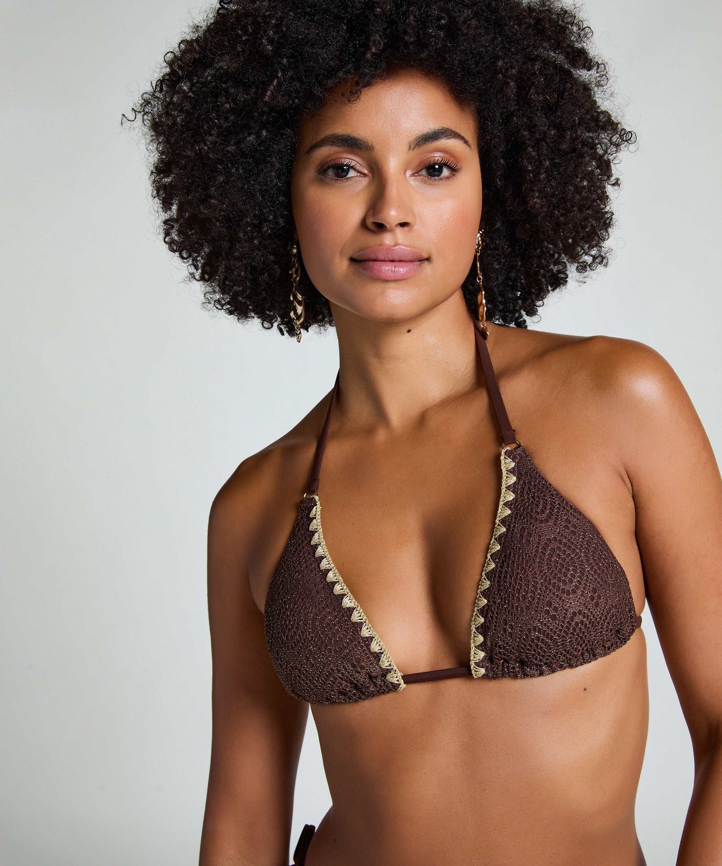 Crochet triangle Bikini Top, Marron